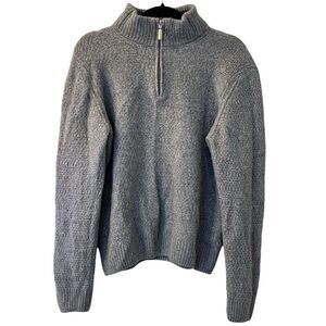 Gianetti Men's Gray Wool Pullover Sweater L 1/4 Zip Winter Cozy Preppy Italy